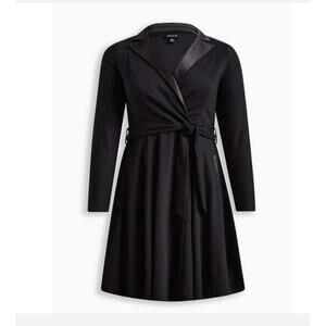 Torrid Black Tuxedo Dress, Long Sleeve, Full Skirt with Satin Details, Size 16